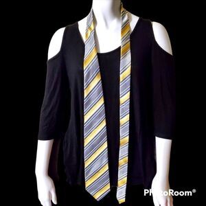 Bergamo Gray, Yellow, & Blue Striped Extra Long Tie